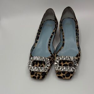 Frances Valentine Leopard Print Heels with Crystal Accents